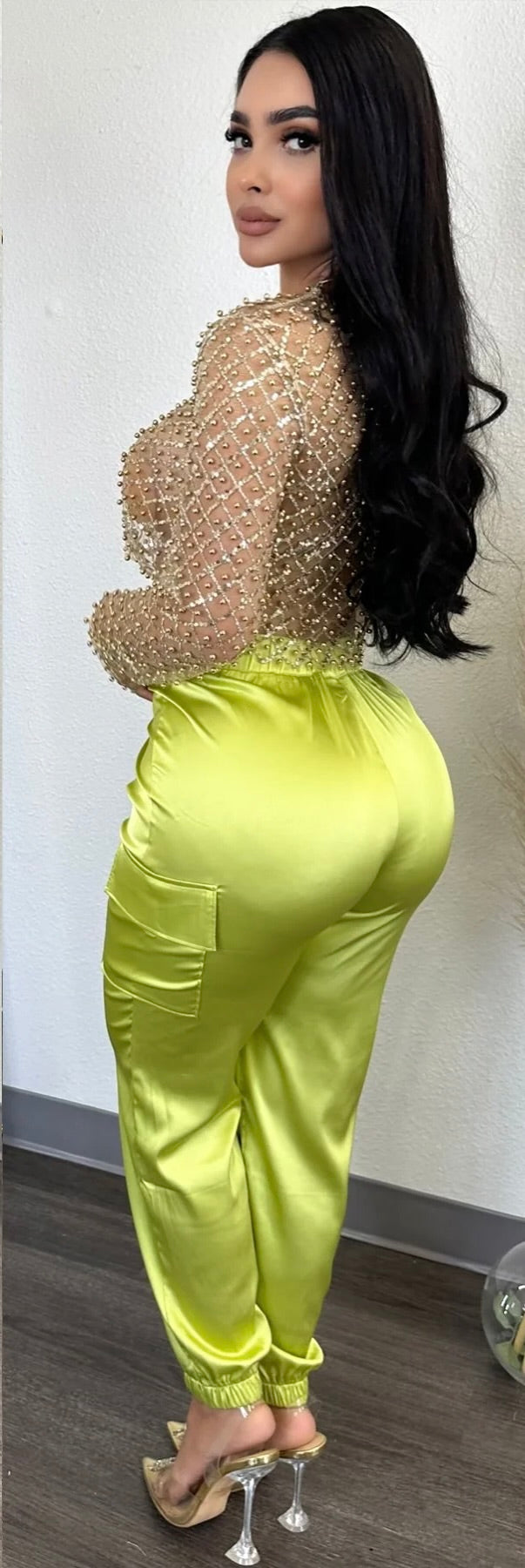 Eva Gold Mesh Pearl & Sequin Crop Top